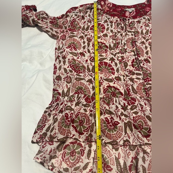 Lucky Brand Women’s Red & Cream Floral Paisley Tie- Neck L S Top  Blouse Size L - Picture 12 of 14